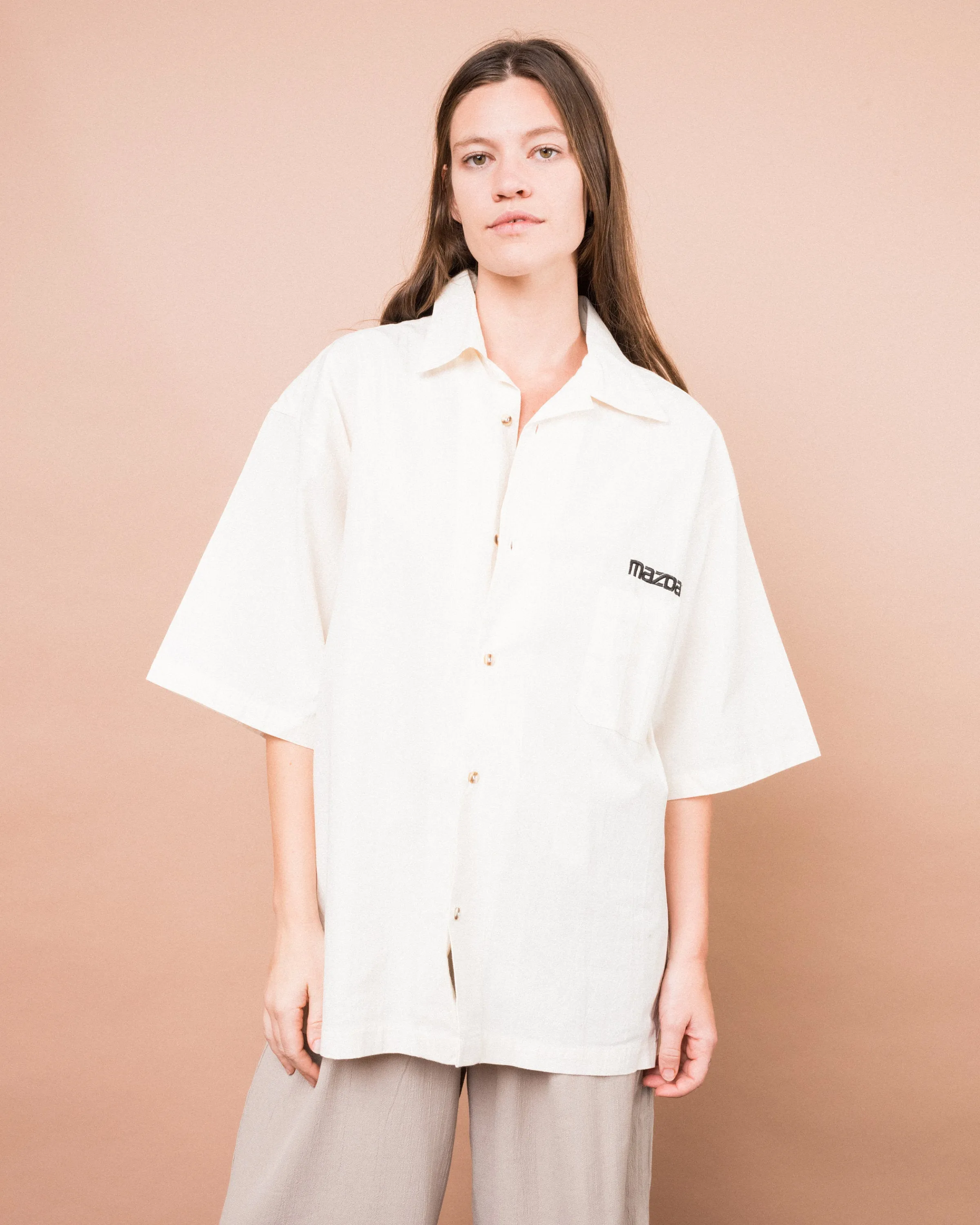 Vintage Oversized Cream MAZDA Button Up (S/M)