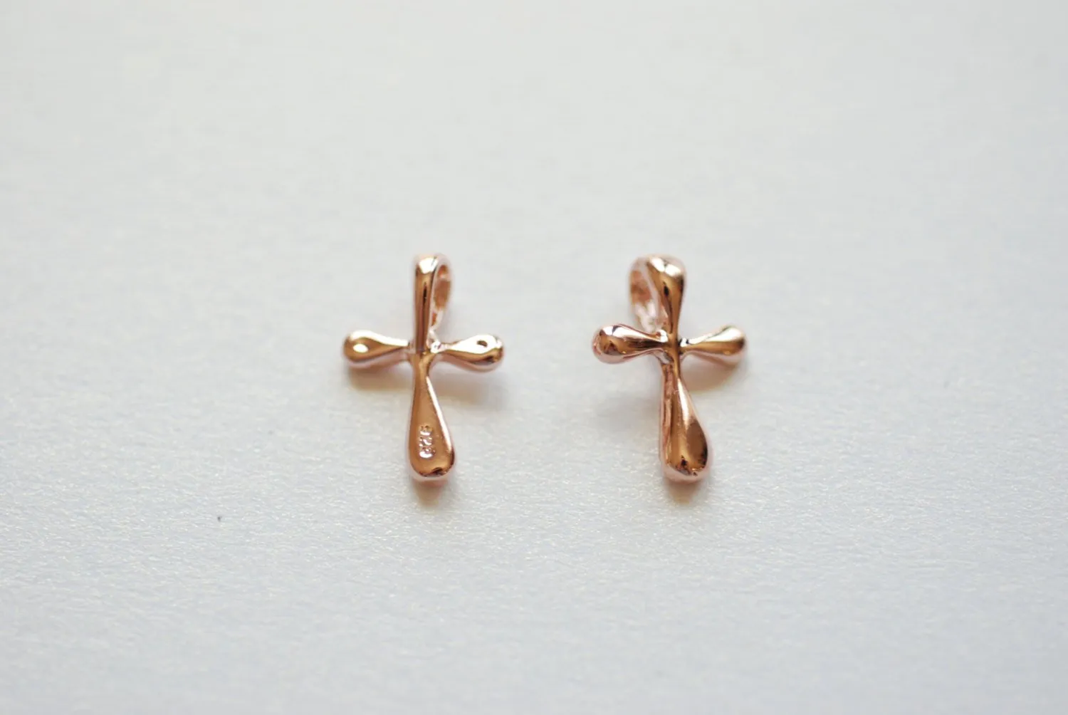 Wholesale Vermeil Rose Gold Cross Charm Pendant- 18k gold plated over Sterling Silver Cross Charm, Rose Gold Cross, Gold Cross Beads , 182